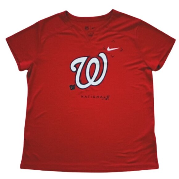 Nike Tops - Nike Dry-FIT Washington Nationals V-Neck Tee Women's L Red Athletic T-Shirt